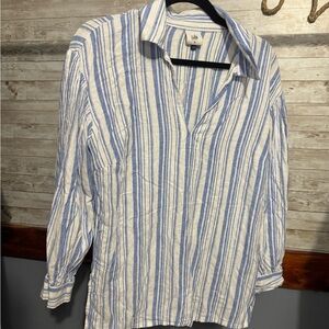 CAbi Blue and White Striped Blouse M